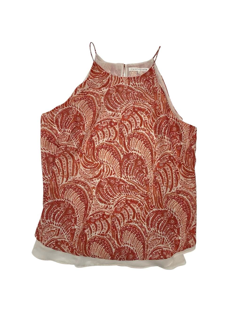 Violet + Claire Coral Paisley Halter Chiffon Layered Tank Top Size L